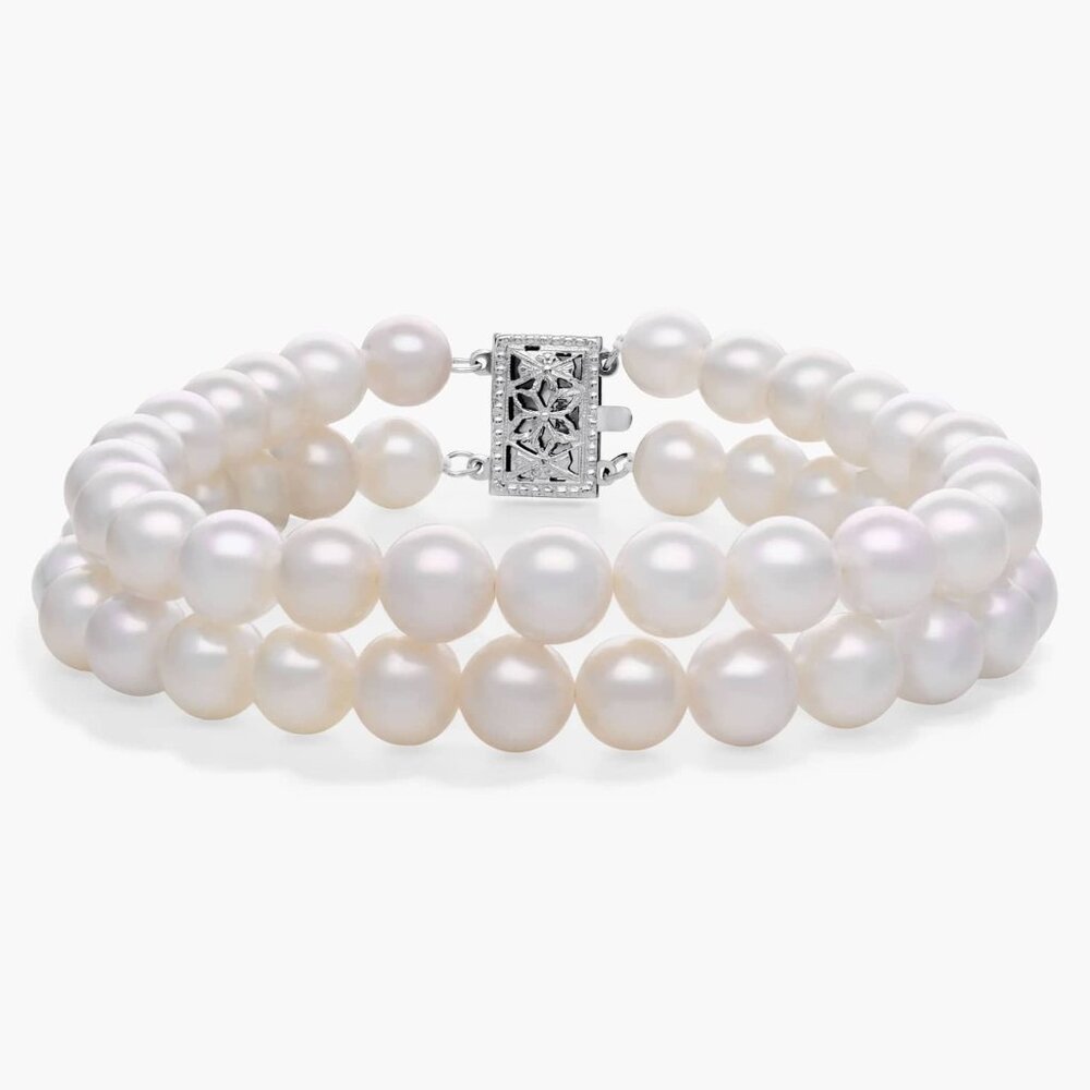 Blue Nile double-strand freshwater cultured pearl bracelet w/14K gold clasp